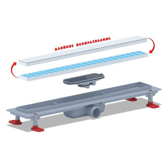 Трап линейный пластиковый АНИ Пласт TLQ1055 DN40 с сухим затвором и матовой решёткой под плитку МОЛ 550х62 мм