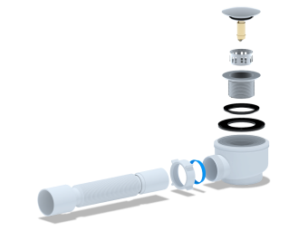 Сифон для душевого поддона АНИ Пласт E415CLGS 1 1/2 дюйма 50 мм клик-клак гриб с сеткой с гибкой трубой 40х50 мм