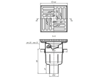 Трап для душа АНИ Пласт TQ5716 DN50 вертикальный регулируемый с сухим затвором и решёткой из чугуна 150х150 мм