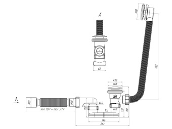 Сифон для ванны АНИ Пласт EC055GS 1 1/2 дюйма 40 мм клик-клак гриб с сеткой с переливом и гибкой трубой 40х50 мм