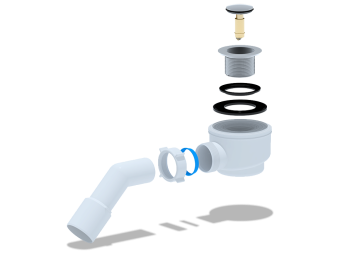 Сифон для душевого поддона АНИ Пласт E411CL 1 1/2 дюйма 50 мм клик-клак с переходной трубой 45 градусов 40х50 мм