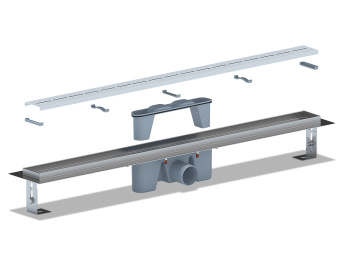 Трап линейный из нержавеющей стали АНИ Пласт TL2585M выпуск 50 мм решётка Киль матовая 850 мм