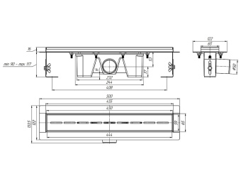 Трап линейный из нержавеющей стали АНИ Пласт TL2545M выпуск 50 мм решётка Киль матовая 450 мм