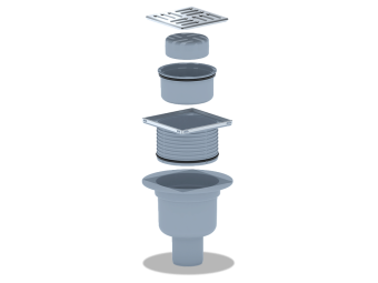 Трап для душа АНИ Пласт TQ5702 DN50 вертикальный регулируемый с сухим затвором и решёткой из нержавеющей стали 100х100 мм