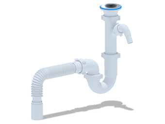 Сифон для мойки АНИ Пласт D1005 1 1/2 дюйма 40 мм прямоточный с отводом для стиральной машины и гибкой трубой 40х40 мм