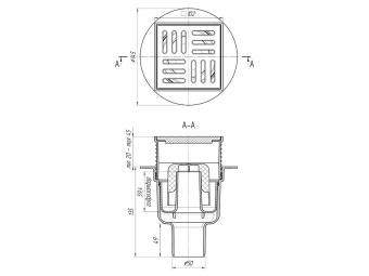 Трап вертикальный регулируемый АНИ Пласт TA5704 выпуск 50 мм с решеткой из пластика 100х100 мм