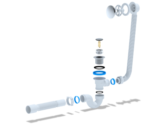 Сифон для ванны АНИ Пласт EC155S 1 1/2 дюйма 40 мм клик-клак с сеткой с переливом и гибкой трубой 40х50 мм