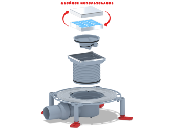 Трап для душа АНИ Пласт TVQ5802 DN50 горизонтальный регулируемый с сухим затвором и с решёткой из нержавеющей стали 100х100 мм под плитку