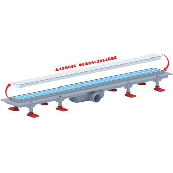 Трап линейный пластиковый АНИ Пласт TLQ1075 DN40 с сухим затвором и матовой решёткой под плитку МОЛ 750х62 мм