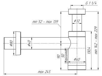 Сифон бутылочный АНИ Плас, с переходной трубкой D40, хромированный корпус, BRB1004C
