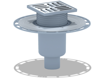 Трап вертикальный регулируемый АНИ Пласт THA5714 выпуск 50 мм с решеткой из нержавеющей стали 120х120 мм