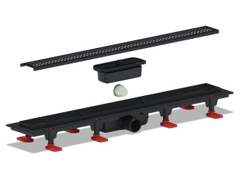 Трап линейный пластиковый АНИ Пласт TL1665B3M выпуск 40 мм, решётка Корн черная матовая 650 мм