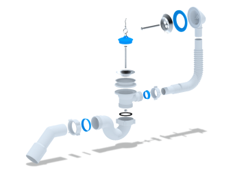 Сифон для ванны АНИ Пласт E151 1 1/2 дюйма с переливом и переходной трубой 45 градусов 40х50 мм