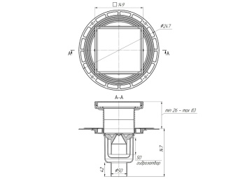 Трап для душа АНИ Пласт THZ5912 DN50 вертикальный регулируемый с комбинированным затвором и решёткой из нержавеющей стали 150х150 мм под плитку