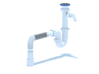 Сифон для мойки АНИ Пласт D1015 1 1/2 дюйма 40 мм прямоточный с отводом для стиральной машины и гибкой трубой 40х40/50 мм