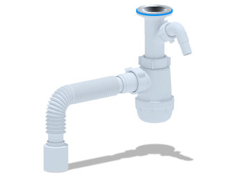 Сифон для мойки АНИ Пласт Грот A2010 1 1/2 дюйма 40 мм с отводом для стиральной машины с гибкой трубой 40х50 мм