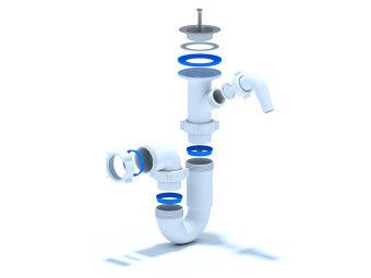 Сифон для мойки АНИ Пласт D2000 1 1/2 дюйма 40 мм прямоточный с литым выпуском и отводом для стиральной машины