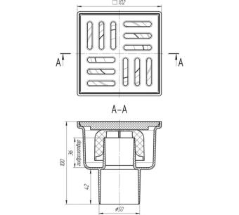 Трап вертикальный нерегулируемый АНИ Пласт TA5204 выпуск 50 мм с решеткой из пластика 100х100 мм