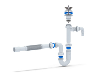 Сифон для раковины АНИ Пласт DB1315 1 1/4 дюйма 32 мм прямоточный с отводом для стиральной машины и гибкой трубой 32х32/40 мм