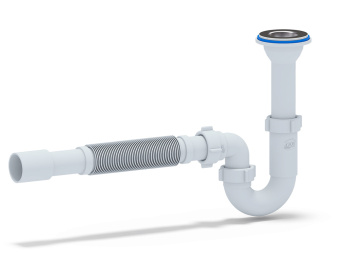 Сифон для раковины АНИ Пласт DB2015 1 1/4 дюйма 32 мм прямоточный с литым выпуском и гибкой трубой 32х32/40 мм