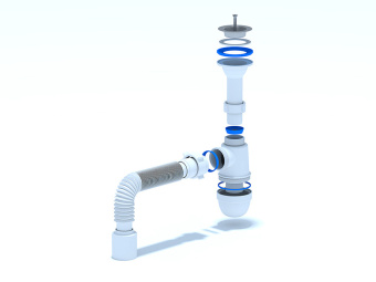 Сифон для мойки АНИ Пласт C0510 1 1/2 дюйма 40 мм с литым выпуском и гибкой трубой 40х50 мм