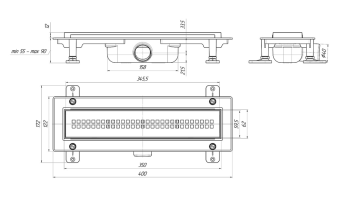 Трап линейный пластиковый АНИ Пласт TL1235M выпуск 40 мм решётка Риф матовая нержавеющая сталь 350 мм