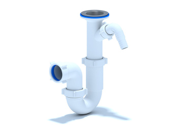 Сифон для мойки АНИ Пласт D2000 1 1/2 дюйма 40 мм прямоточный с литым выпуском и отводом для стиральной машины