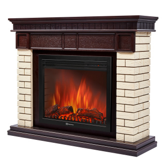 Портал Firelight Bricks 25 камень бежевый, шпон темный дуб