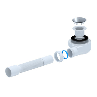 Сифон для душевого поддона АНИ Пласт E555C 1 1/2 дюйма 60 мм с гибкой трубой 375х40х50 мм