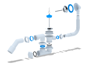 Сифон для ванны АНИ Пласт E251 1 1/2 дюйма регулируемый с переливом и переходной трубой 45 градусов 40х50 мм