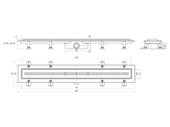 Трап линейный пластиковый АНИ Пласт TL1275M выпуск 40 мм решётка Риф матовая нержавеющая сталь 750 мм
