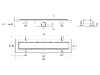 Трап линейный пластиковый АНИ Пласт TL1045 выпуск 40 мм решётка МОЛ под плитку 450 мм