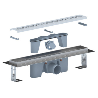 Трап линейный из нержавеющей стали АНИ Пласт TLZ2245M DN50 с комбинированным затвором матовой решёткой Риф 450х65 мм