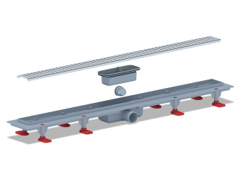 Трап линейный пластиковый АНИ Пласт TL1485M выпуск 40 мм решётка Бимс матовая нержавеющая сталь 850 мм