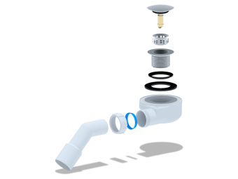 Сифон для душевого поддона АНИ Пласт E321C 1 1/2 дюйма 90 мм клик-клак гриб с сеткой с переходной трубой 45 градусов 40х50 мм