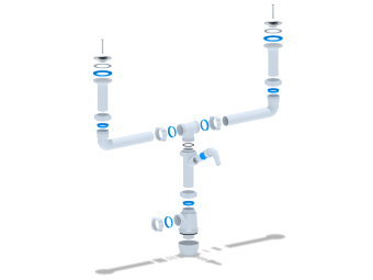 Сифон для мойки АНИ Пласт Грот A4000 1 1/2 дюйма 40 мм двойной разноуровневый с отводом для стиральной машины