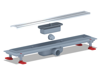 Трап линейный пластиковый АНИ Пласт TL1255G выпуск 40 мм решётка Риф глянцевая нержавеющая сталь 550 мм