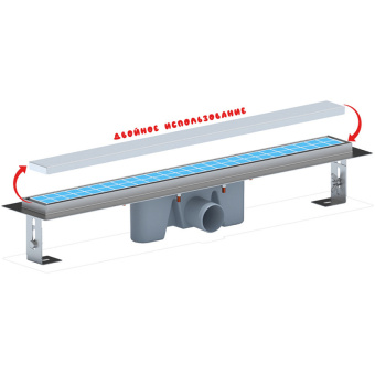 Трап линейный из нержавеющей стали АНИ Пласт TLZ2065 DN50 с комбинированным затвором матовой решёткой под плитку МОЛ 650х65 мм