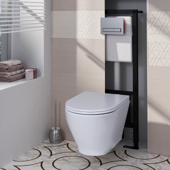 Набор инсталляции 40 см АНИ Пласт WN4 1411 Breeze с безободковым унитазом, с сиденьем микролифт, хром матовый клавишей WP1411