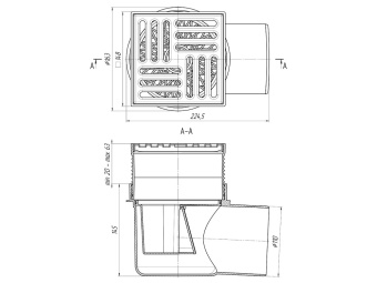 Трап для душа АНИ Пласт TQ1612 DN110 горизонтальный регулируемый с сухим затвором и решёткой из нержавеющей стали 150х150 мм