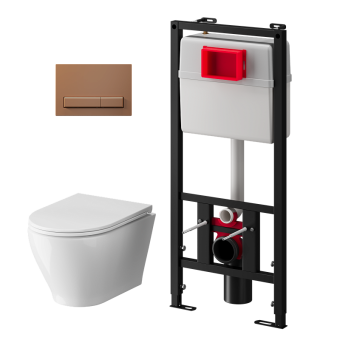 Набор инсталляции 50 см АНИ Пласт WN5 1488 Breeze с безободковым унитазом, с сиденьем микролифт, медь матовый клавишей WP1488