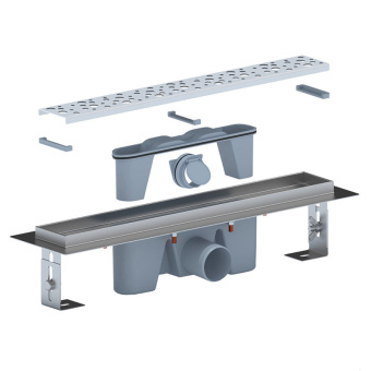 Трап линейный из нержавеющей стали АНИ Пласт TLZ2345M DN50 с комбинированным затвором матовой решёткой Бриз 850х65 мм