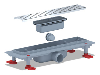 Трап линейный пластиковый АНИ Пласт TL1435G выпуск 40 мм решётка Бимс глянцевая нержавеющая сталь 350 мм