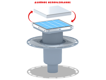 Трап вертикальный регулируемый АНИ Пласт THA5912 выпуск 50 мм с решеткой из нержавеющей стали 150х150 мм под плитку