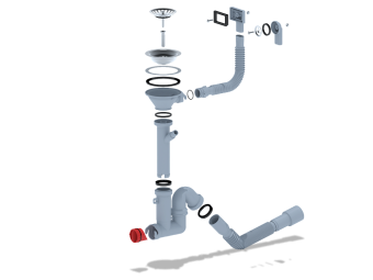 Cифон для мойки АНИ Пласт F серия F1045SA15 3 1/2 дюйма 40 мм с гибким переливом с отводом для стиральной машины и гибкой трубой 40х40/50 мм