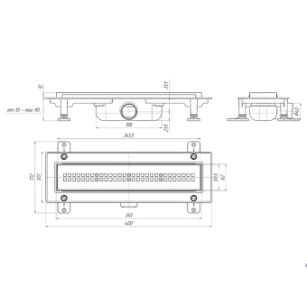 Трап линейный пластиковый АНИ Пласт TLQ1235G DN40 с сухим затвором и глянцевой решёткой Риф 350х62 мм