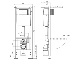 Набор инсталляции 40 см АНИ Пласт WN4141 с унитазом, с сиденьем WS0320, с прямоугольной клавишей WP1410 хром