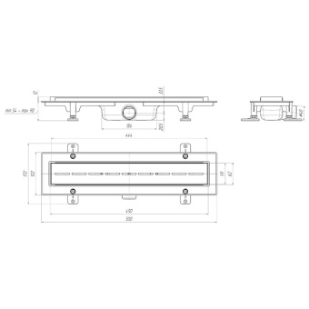 Трап линейный пластиковый АНИ Пласт TLQ1545M DN40 с сухим затвором и матовой решёткой Киль 450х62 мм