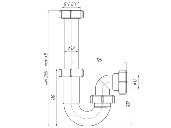Сифон для раковины АНИ Пласт DB1020 1 1/4 дюйма 32 мм прямоточный без выпуска