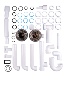 Cифон двойной для мойки АНИ Пласт LD0515SA15 3 1/2 дюйма 40 мм смещенный с отводом для стиральной машины с гибким переливом и гибкой трубой 40х40/50 мм